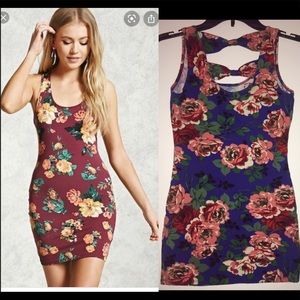 Floral print mini dress bodycon dress blue pink floral dress bows cutout dress
